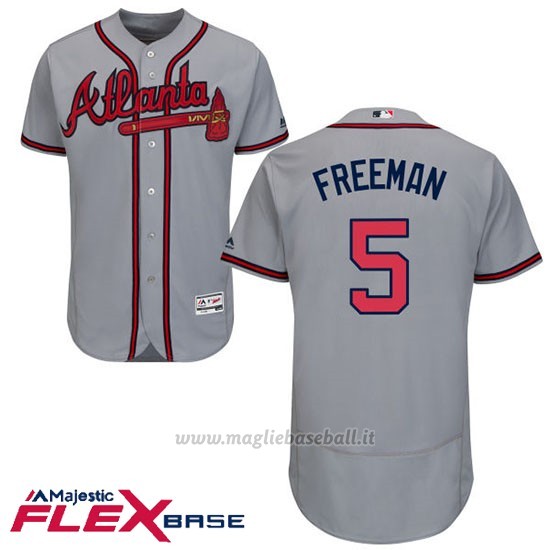 Maglia Baseball Uomo Atlanta Braves 5 Frojodie Freeman Majestic Autentico Collezione Flex Base Grigio